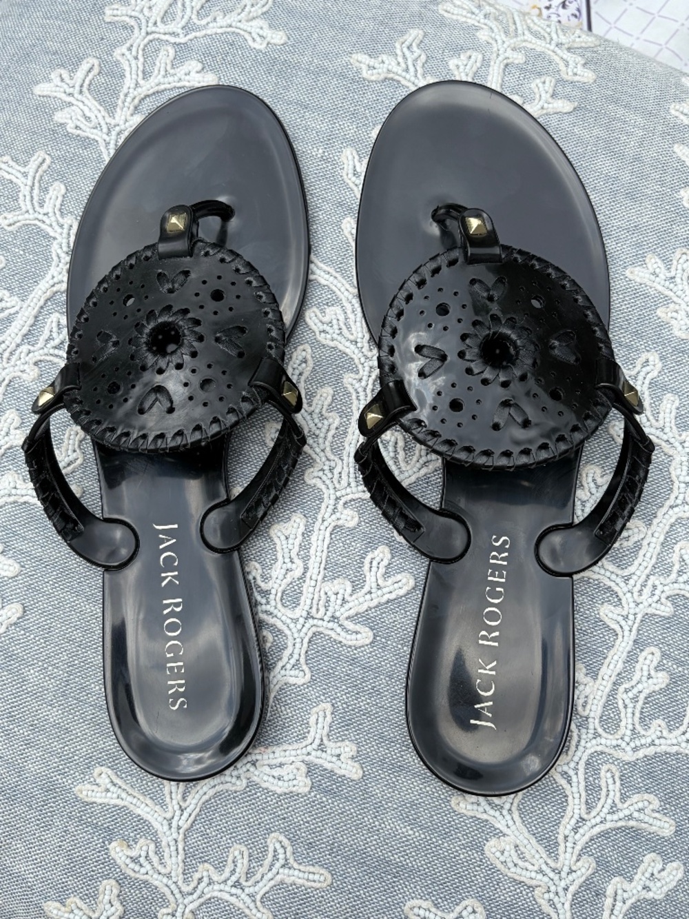 Jack Rogers Georgica Jelly Sandals - Black, Size 10